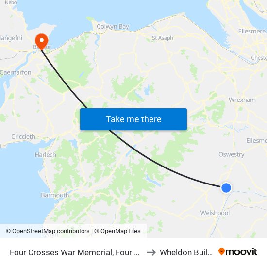 Four Crosses War Memorial, Four Crosses to Wheldon Building map