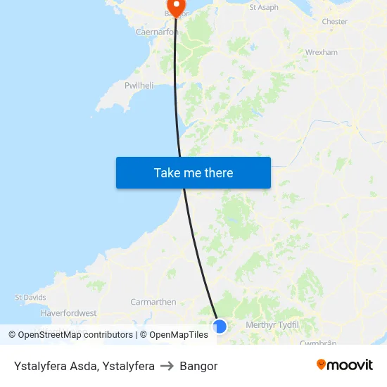 Ystalyfera Asda, Ystalyfera to Bangor map