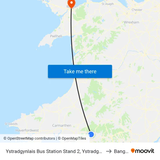 Ystradgynlais Bus Station Stand 2, Ystradgynlais to Bangor map