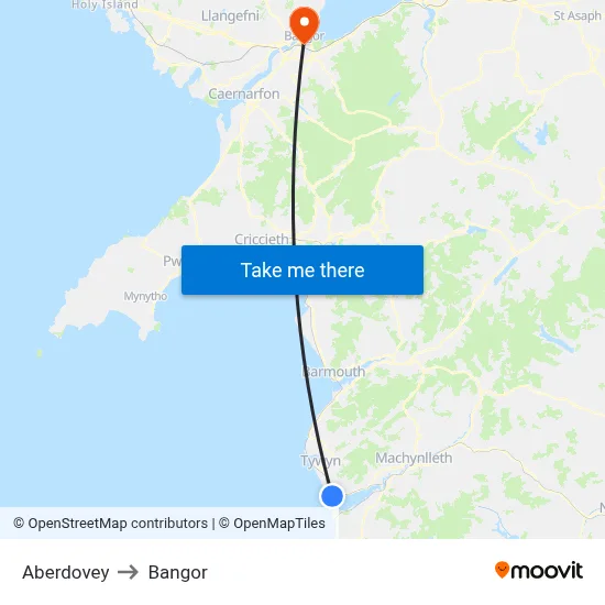 Aberdovey to Bangor map