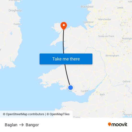 Baglan to Bangor map