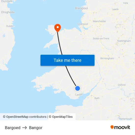 Bargoed to Bangor map