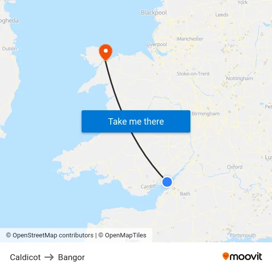 Caldicot to Bangor map
