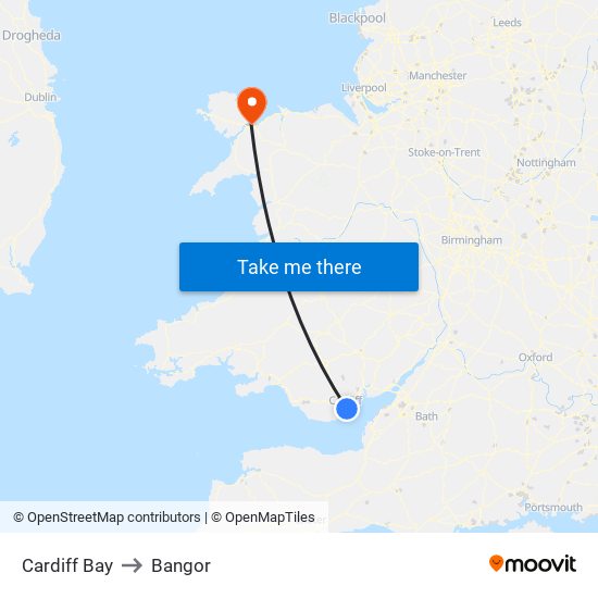 Cardiff Bay to Bangor map