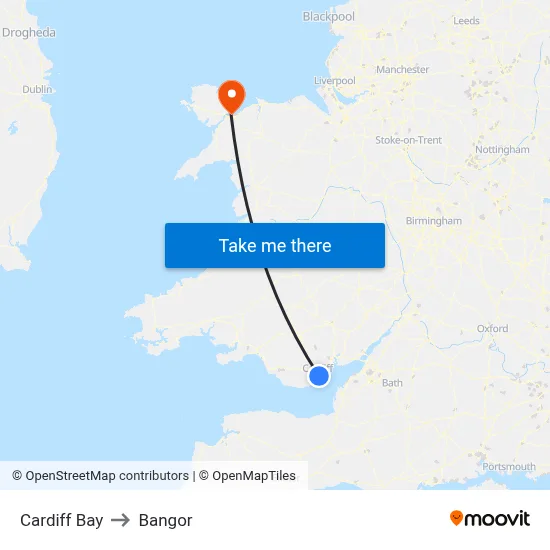 Cardiff Bay to Bangor map