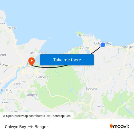 Colwyn Bay to Bangor map