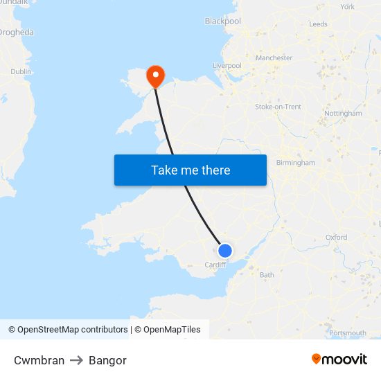 Cwmbran to Bangor map