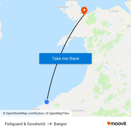 Fishguard & Goodwick to Bangor map