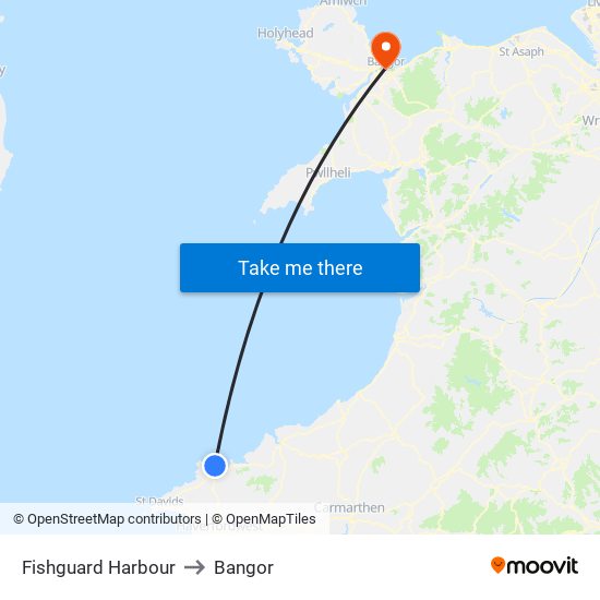 Fishguard Harbour to Bangor map