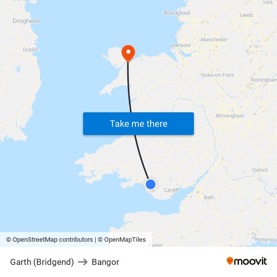 Garth (Bridgend) to Bangor map