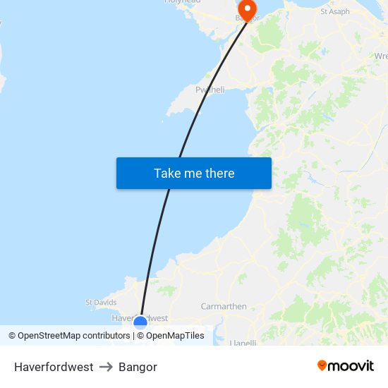 Haverfordwest to Bangor map