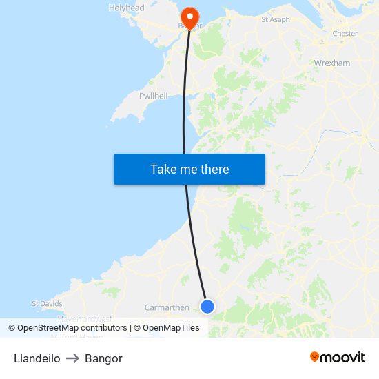 Llandeilo to Bangor map
