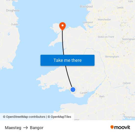 Maesteg to Bangor map