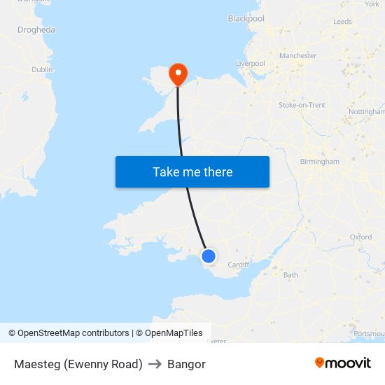 Maesteg (Ewenny Road) to Bangor map