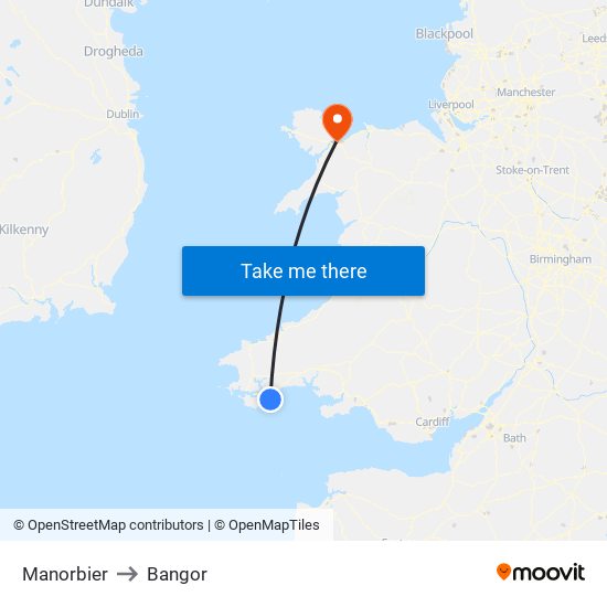 Manorbier to Bangor map