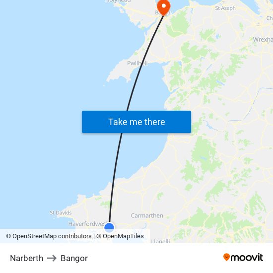 Narberth to Bangor map