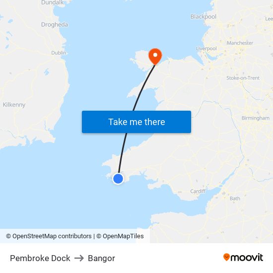 Pembroke Dock to Bangor map