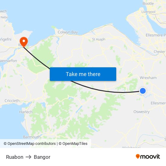 Ruabon to Bangor map