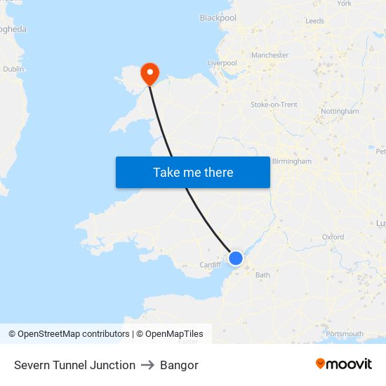 Severn Tunnel Junction to Bangor map