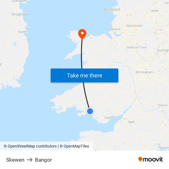 Skewen to Bangor map