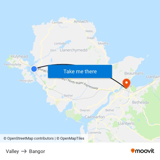 Valley to Bangor map