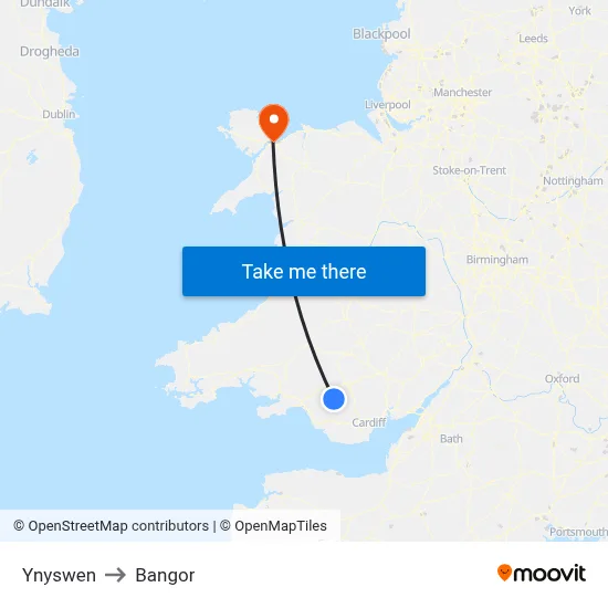 Ynyswen to Bangor map