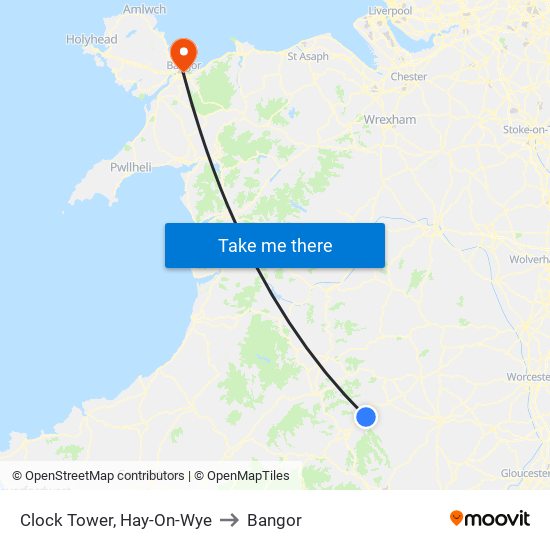 Clock Tower, Hay-On-Wye to Bangor map