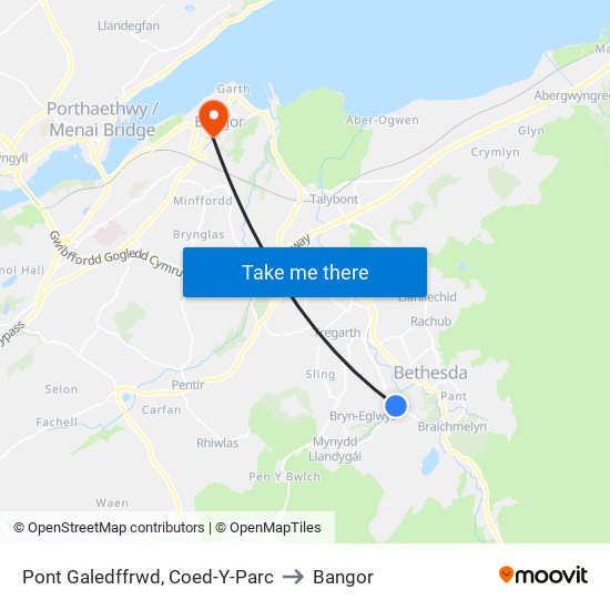 Pont Galedffrwd, Coed-Y-Parc to Bangor map