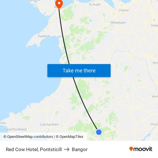 Red Cow Hotel, Pontsticill to Bangor map
