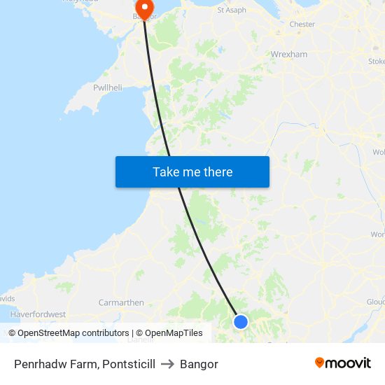 Penrhadw Farm, Pontsticill to Bangor map