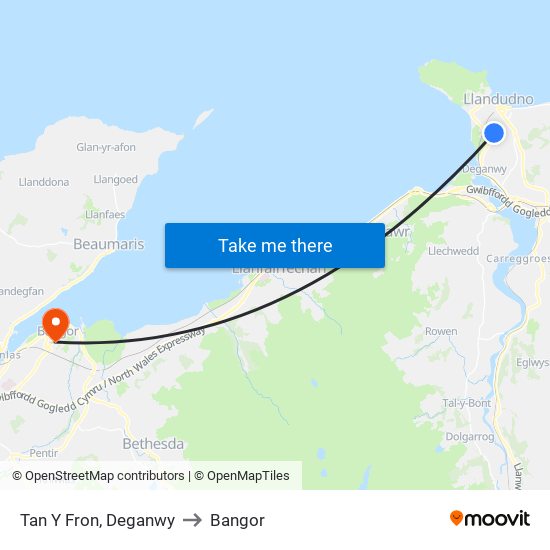 Tan Y Fron, Deganwy to Bangor map