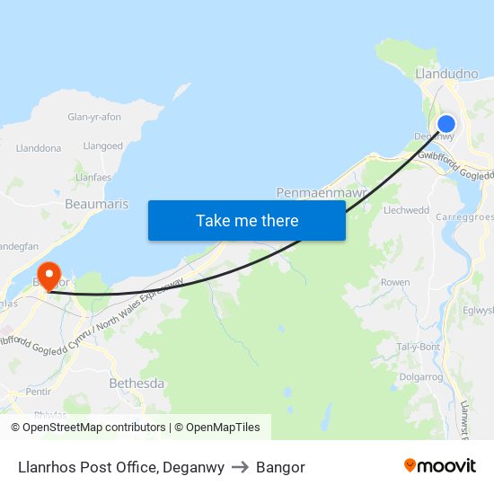Llanrhos Post Office, Deganwy to Bangor map