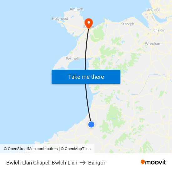 Bwlch-Llan Chapel, Bwlch-Llan to Bangor map