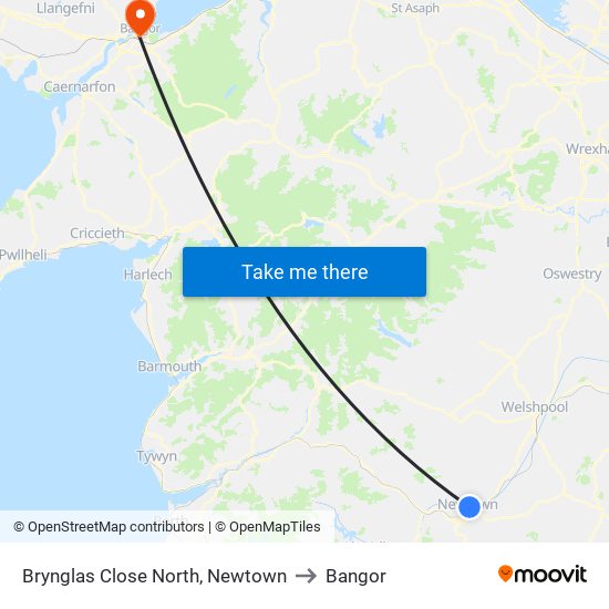 Brynglas Close North, Newtown to Bangor map