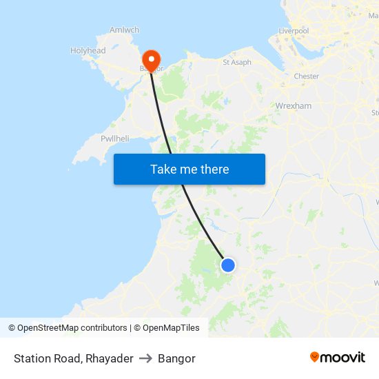 Station Road, Llansantffraed-Cwmdeuddwr to Bangor map