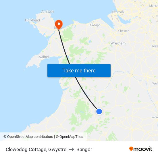 Clewedog Cottage, Gwystre to Bangor map