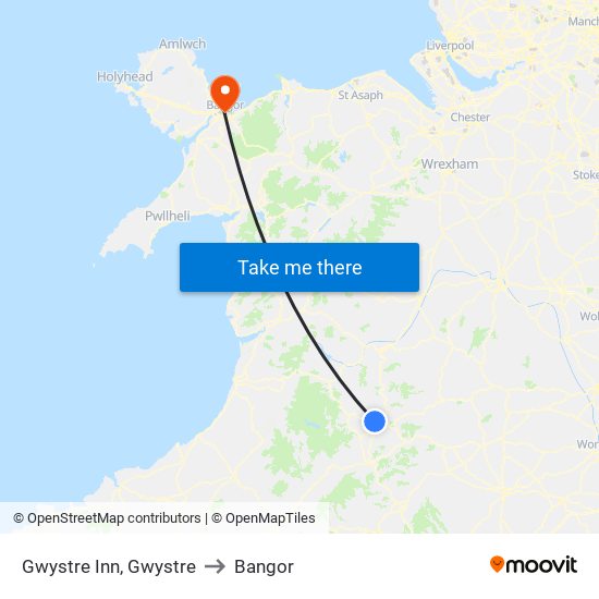 Gwystre Inn, Gwystre to Bangor map