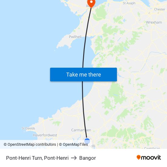 Pont-Henri Turn, Pont-Henri to Bangor map