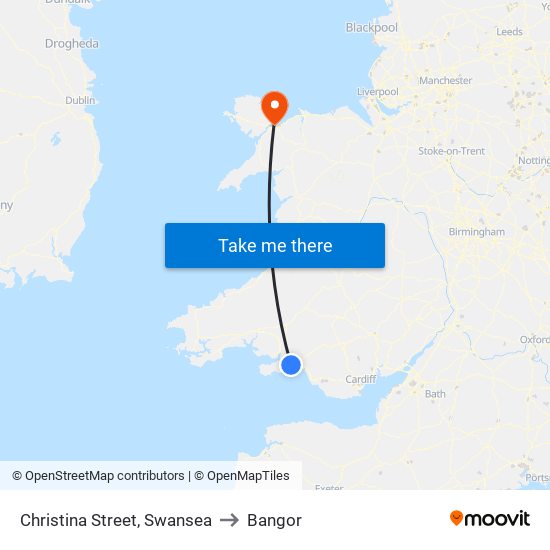 Christina Street, Swansea to Bangor map