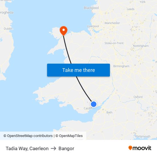 Tadia Way, Caerleon to Bangor map