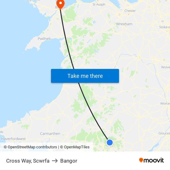 Cross Way, Scwrfa to Bangor map