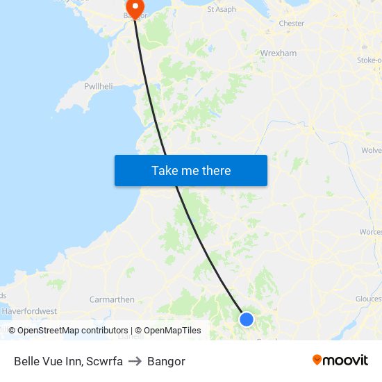 Belle Vue Inn, Scwrfa to Bangor map