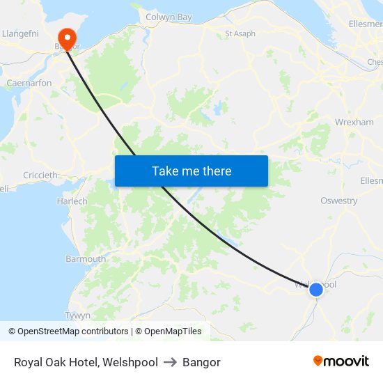 Royal Oak Hotel, Welshpool to Bangor map