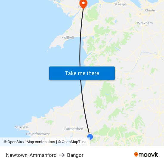 Newtown, Ammanford to Bangor map