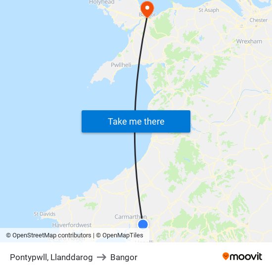 Pontypwll, Llanddarog to Bangor map