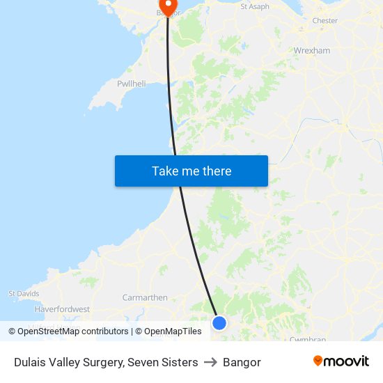 Dulais Valley Surgery, Seven Sisters to Bangor map