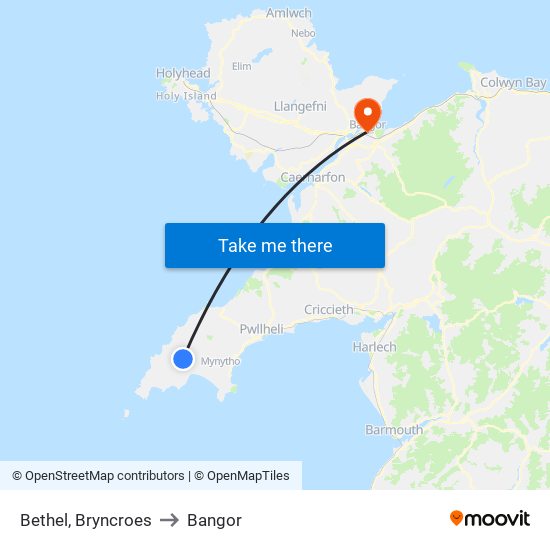 Bethel, Bryncroes to Bangor map
