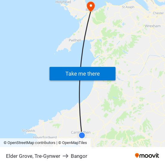 Elder Grove, Tre-Gynwer to Bangor map