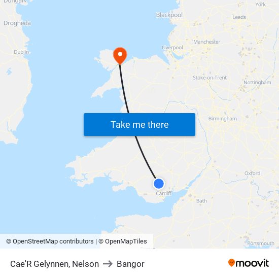 Cae'R Gelynnen, Nelson to Bangor map
