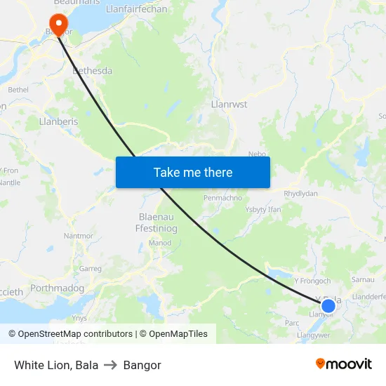 White Lion, Bala to Bangor map